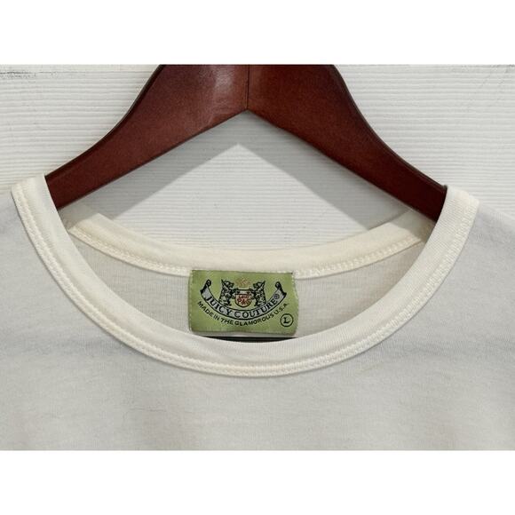 Vintage Juicy Couture T Shirt Long Sleeve Cream Size Large Black Rhinestones - Picture 3 of 5
